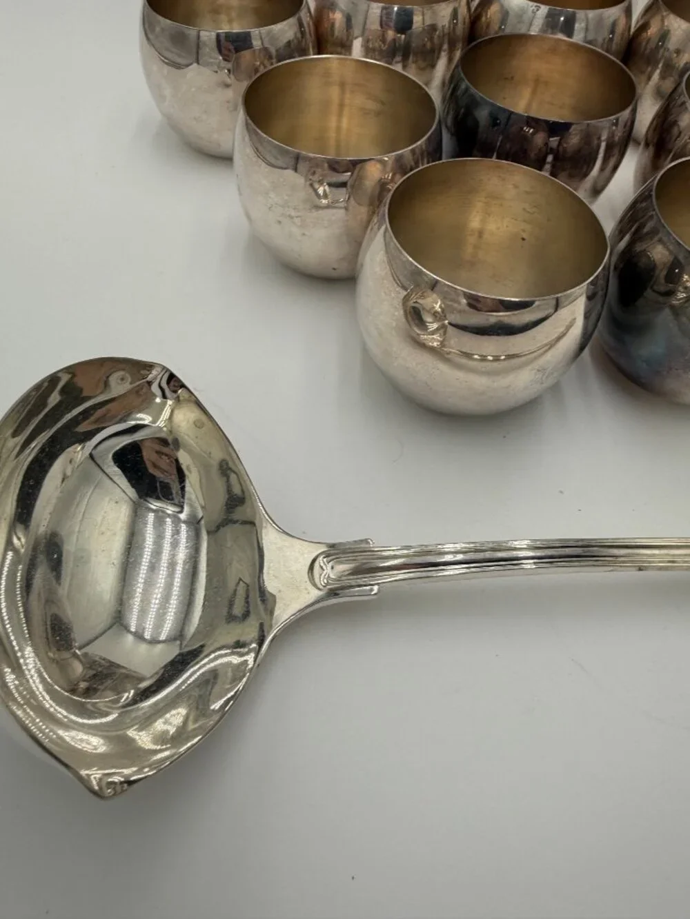 Antique Silver Plated Punch Bowl Set Matching Cups Ladle Vintage  Leonard Sheffi